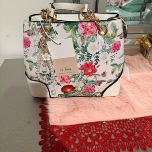Floral Women's Bag with Gold Accents